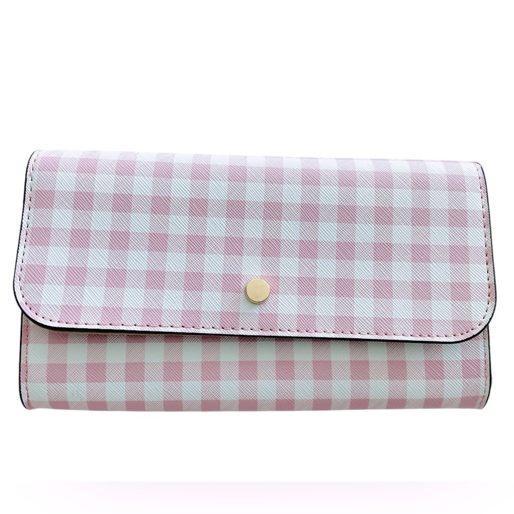 Nanette Lepore Pink and White Gingham Clutch Wristlet